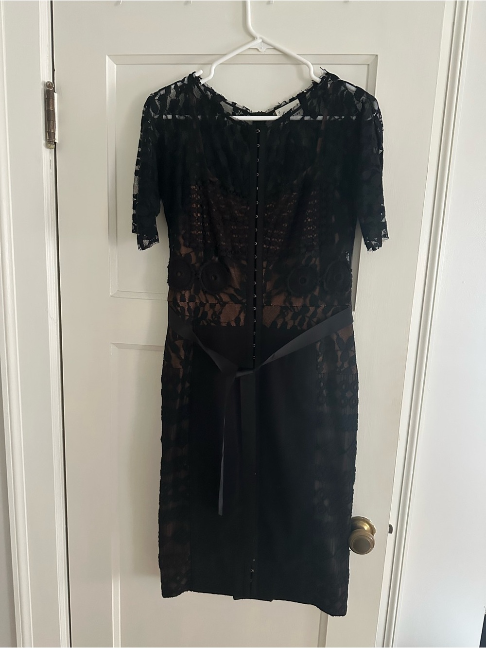 Byron Lars Black Lace Midi Dress with Waist Tie
